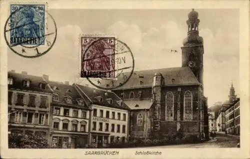 Ak Saarbrücken, Ansicht des Schlosskirche, Apotheke