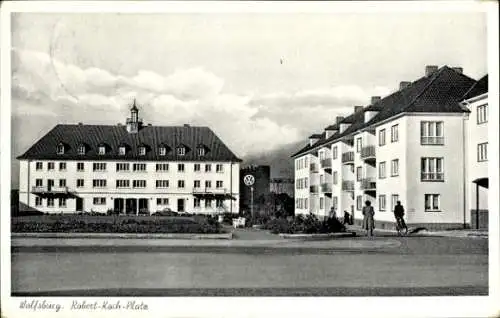 Ak Wolfsburg am Mittellandkanal, Häuser am Robert Koch Platz, VW Fabrik