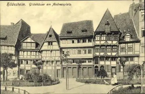 Ak Hildesheim in Niedersachsen, Gildehäuser am Andreasplatz