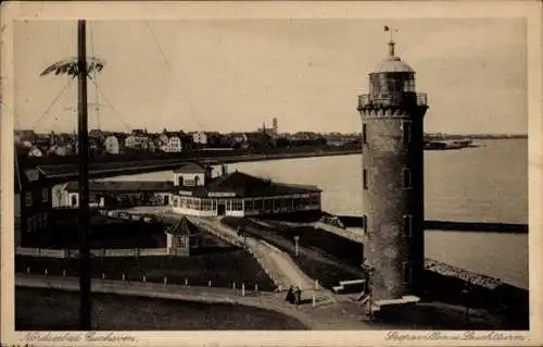 Ak Nordseebad Cuxhaven, Seepavillon mit Leuchtturm