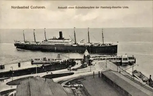 Ak Cuxhaven in Niedersachsen, Abfahrt eines Schnelldampfers der Hamburg Amerika Linie, HAPAG