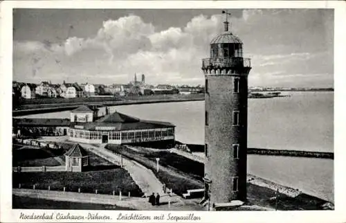 Ak Cuxhaven in Niedersachsen, Seedeich Promenade und Leuchtturm