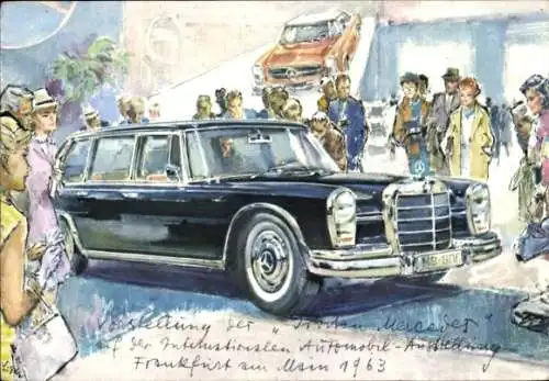 Künstler Ak Frankfurt am Main, Automobil-Ausstellung 1963, Mercedes 600