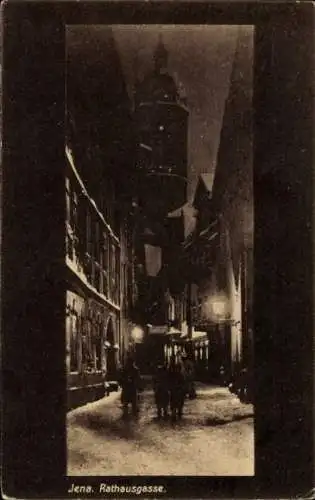 Ak Jena Thüringen, Blick in die Rathausgasse am Abend, Schnee