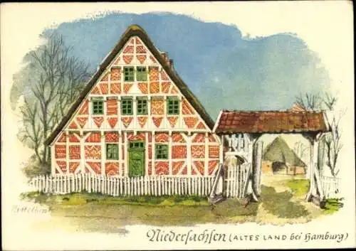 Künstler Ak Nettelhorst, Estebrüggen Jork, Bauernhaus