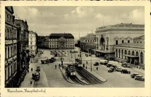 Ak Mannheim in Baden Württemberg, Partie am Hauptbahnhof, Straßenbahnen