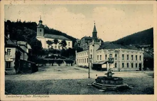 Ak Leutenberg in Thüringen, Marktplatz mit Springbrunnen und Ratskeller