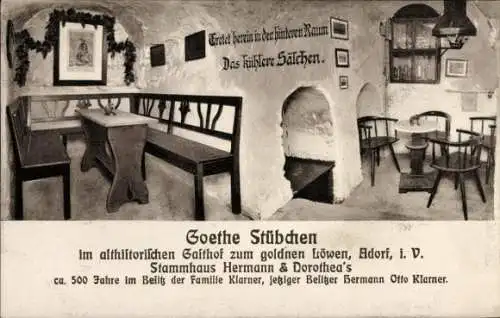 Ak Adorf im Vogtland, Goethe Stübchen, Gasthof zum goldnen Löwen