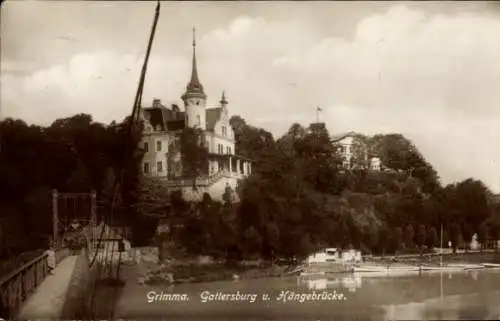 Ak Grimma in Sachsen, Gattersburg und Hängebrücke