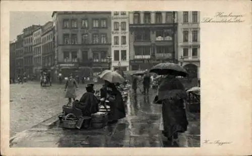 Ak Hamburg, Hamburger Schmuddelwetter, Passanten mit Regenschirmen