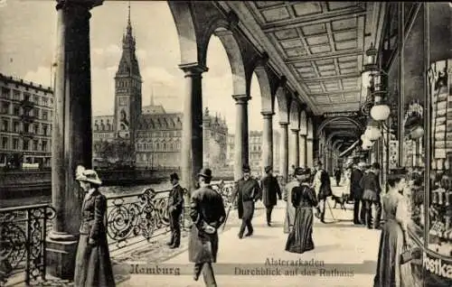 Ak Hamburg Mitte Altstadt, Alsterarkaden, Rathaus