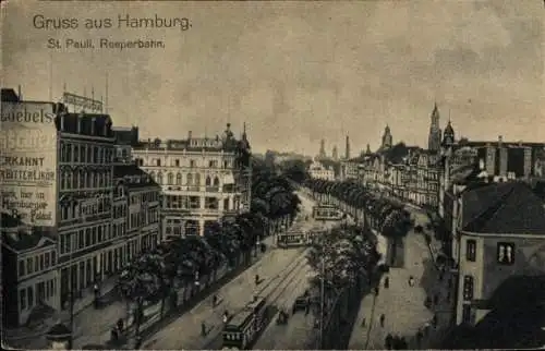 Ak Hamburg Mitte St. Pauli, Reeperbahn, Straßenbahnen