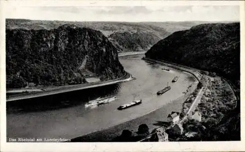 Ak Sankt Goarshausen am Rhein, Loreley, Rheintal mit dem Loreleyfelsen