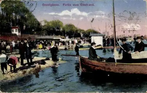 Ak Hamburg Othmarschen, Oevelgönne, Partie vom Elbstrand, Boot