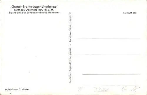 Ak Torfhaus Altenau Schulenberg Clausthal Zellerfeld im Oberharz, Gustav Bratke Jugendherberge