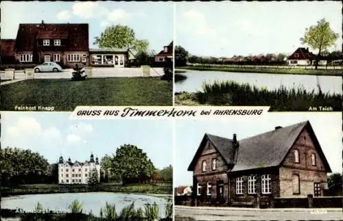 Ak Timmerhorn Jersbek in Schleswig Holstein, Teich, Schule, Ahrensburger Schloss, Feinkost Knapp