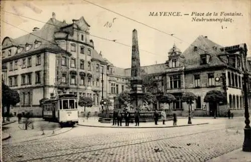 Ak Mainz in Rheinland Pfalz, Place de la Fontaine, Neubrunnenplatz, Straßenbahn 125