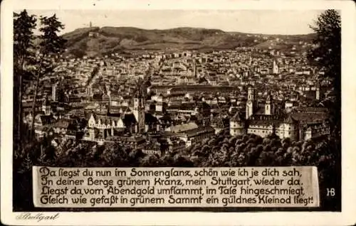 Ak Stuttgart in Württemberg, Totalansicht, Gedicht