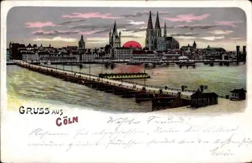 Litho Köln am Rhein, Panorama, Brücke, Dom