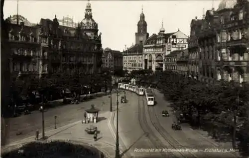 Ak Frankfurt am Main, Roßmarkt, Katharinen-Kirche, Straßenbahn, Persil