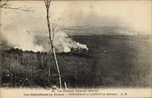 Ak Steinbach Elsass Bas Rhin, opérations en Alsace, Steinbach et Cernay en flammes, I. WK