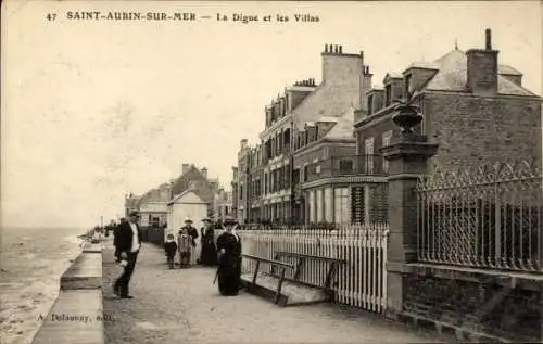 Ak Saint Aubin sur Mer Calvados, Digue, les Villas