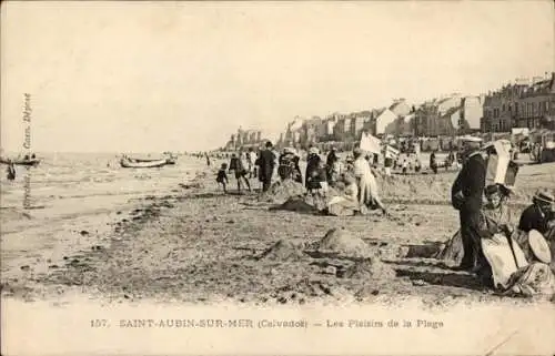 Ak Saint Aubin sur Mer Calvados, L'Heure du Bain