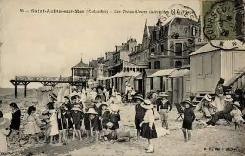 Ak Saint Aubin sur Mer Calvados, Les Travailleurs intrepides de la Plage