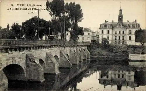 Ak Meulan en Yvelines, Le Petit Pont et l'Hospice