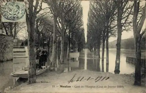 Ak Meulan en Yvelines, Quai de l'Hospice, Überschwemmung 1910, Hochwasser