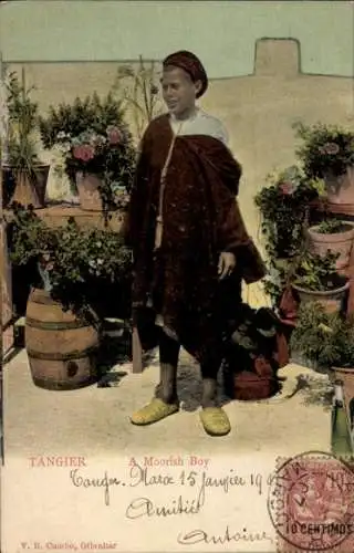 Ak Tanger Marokko, A Moorish Boy, Junge in Volkstracht