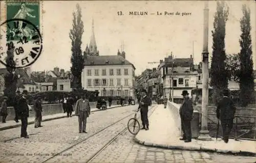 Ak Melun Seine et Marne, Pont de pierr