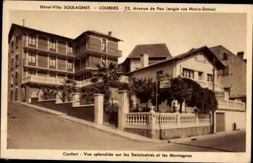 Ak Lourdes Hautes Pyrénées, Hotel Villa Soulagnet, 22 route de Pau