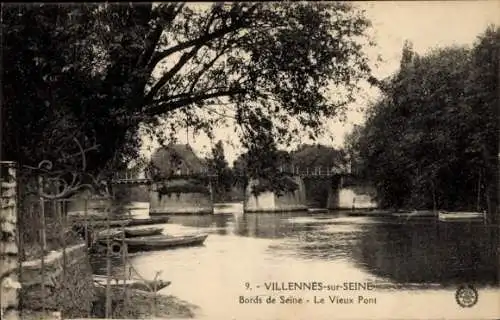 Ak Villennes sur Seine Yvelines, Bords de la Seine, Le Vieux Pont