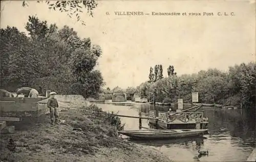 Ak Villennes sur Seine Yvelines, Embarcadère et vieux Pont