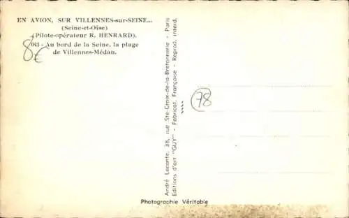 Ak Villennes sur Seine Yvelines, Am Ufer der Seine, Strand Villennes-Medan, mit dem Flugzeug