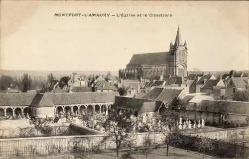 Ak Montfort l'Amaury Yvelines, L'Eglise et le Cimetiere