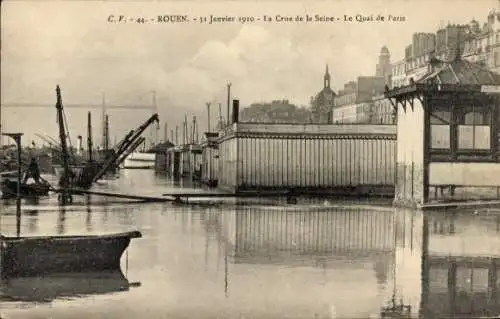 Ak Rouen Seine Maritime, La Crue de la Seine, Le Quai de Paris, 1910