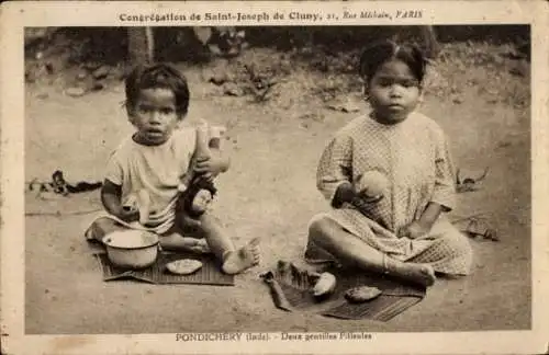 Ak Pondichery Indien, Deux gentilles Filleules, Congrégation de Saint Joseph de Cluny