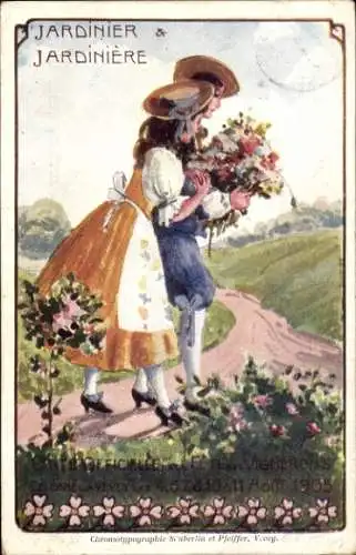 Passepartout Ak Kanton Waadt Schweiz, Jardinier & Jardiniere, Fete des Vignerons 1905