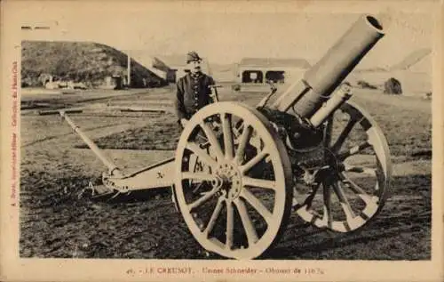 Ak Le Creusot Saône et Loire, Usines Schneider, Obusier