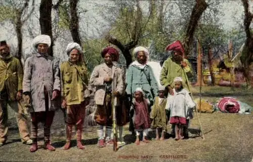 Ak Kashmere Kaschmir Indien, Shooting Party, Männer mit Gewehr, Reklame Medol, William Pearson