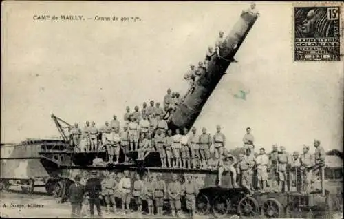 Ak Mailly le Camp Aube, Canon de 400 mm, französisches Eisenbahngeschütz