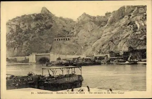 Ak Marseille Bouches du Rhône, Eingang zum Canal du Rove, Felsen