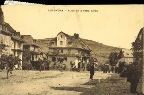 Ak Saint Côme de Fresné Calvados, Place de la Porte Téron