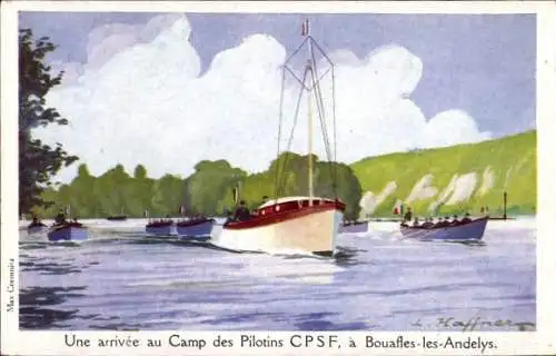 Künstler Ak Haffner, L., Bouafles les Andelys Eure, Arrivée au Camp des Pilotins CPSF