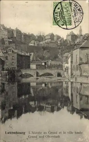 Ak Luxemburg, L'Alzette au Grund et la ville haute, Grund und Oberstadt