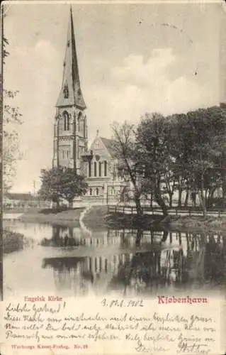 Ak København Kopenhagen Dänemark, Engelsk Kirke, Gewässer, Kirche