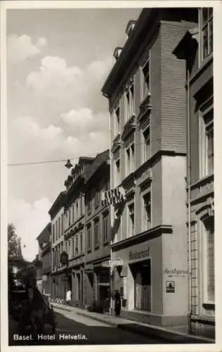 Ak Bâle Basel Stadt Schweiz, Hotel Helvetia, Straßenansicht, Restaurant