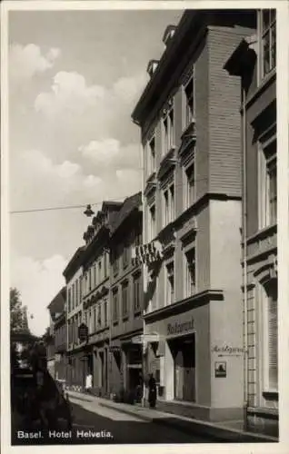 Ak Bâle Basel Stadt Schweiz, Hotel Helvetia, Straßenansicht, Restaurant